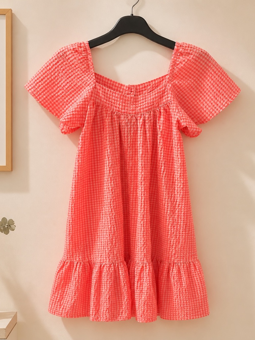 Kids Coral Pink Puff-Sleeve Dress